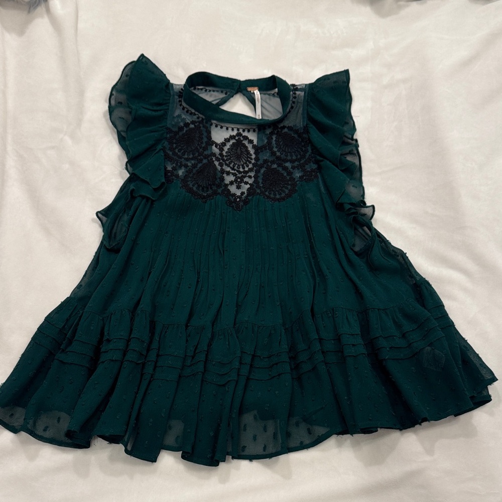 NEW | Free People Green & Lace Ruffle Top